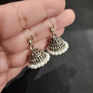 Mila White Mini German Silver Jhumki Earrings - ECLAT INDIAN JEWELSEarringsWhite