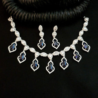 Millie Blue CZ Diamond Simulant Necklace Set - ECLAT INDIAN JEWELSNecklace SetsBlue