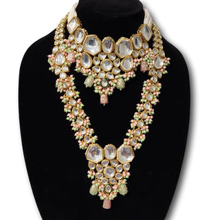 Millie Complete Pastel Pink and Green Uncut Kundan Set - ECLAT INDIAN JEWELSNecklace SetsPink