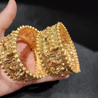 Millie Gold Goddess Lakhsmi Temple Kada Openable Bangle Set (2.6, 2.8) - ECLAT INDIAN JEWELSBangle, Kadas & Bracelets2.4