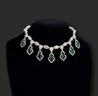 Millie Green CZ Diamond Simulant Necklace Set - ECLAT INDIAN JEWELSNecklace SetsBLack