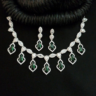 Millie Green CZ Diamond Simulant Necklace Set - ECLAT INDIAN JEWELSNecklace SetsBLack