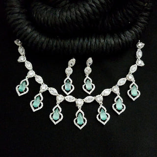 Millie Mint Green CZ Diamond Simulant Necklace Set - ECLAT INDIAN JEWELSNecklace SetsGreen