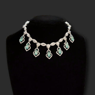 Millie Mint Green CZ Diamond Simulant Necklace Set - ECLAT INDIAN JEWELSNecklace SetsGreen