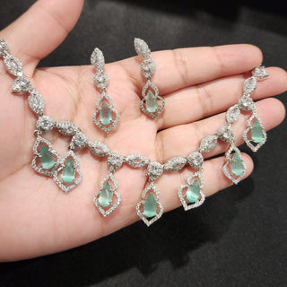 Millie Mint Green CZ Diamond Simulant Necklace Set - ECLAT INDIAN JEWELSNecklace SetsGreen