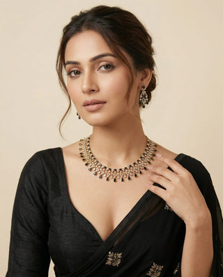 Mira Black Diamond Simulant Necklace Set - ECLAT INDIAN JEWELSNecklace SetsBlack