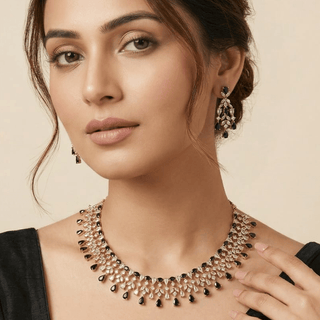 Mira Black Diamond Simulant Necklace Set - ECLAT INDIAN JEWELSNecklace SetsBlack