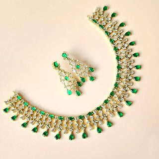 Mira Green Diamond Simulant Necklace Set - ECLAT INDIAN JEWELSNecklace SetsGreen