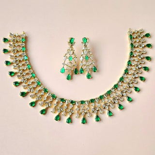 Mira Green Diamond Simulant Necklace Set - ECLAT INDIAN JEWELSNecklace SetsGreen