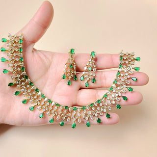 Mira Green Diamond Simulant Necklace Set - ECLAT INDIAN JEWELSNecklace SetsGreen