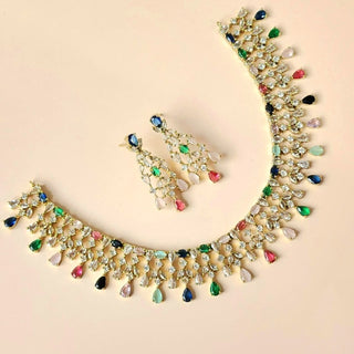 Mira Multicolour Diamond Simulant Necklace Set - ECLAT INDIAN JEWELSNecklace SetsMulticolor