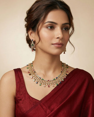 Mira Multicolour Diamond Simulant Necklace Set - ECLAT INDIAN JEWELSNecklace SetsMulticolor