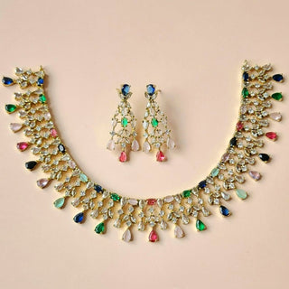 Mira Multicolour Diamond Simulant Necklace Set - ECLAT INDIAN JEWELSNecklace SetsMulticolor