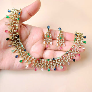 Mira Multicolour Diamond Simulant Necklace Set - ECLAT INDIAN JEWELSNecklace SetsMulticolor