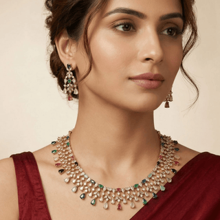 Mira Multicolour Diamond Simulant Necklace Set - ECLAT INDIAN JEWELSNecklace SetsMulticolor