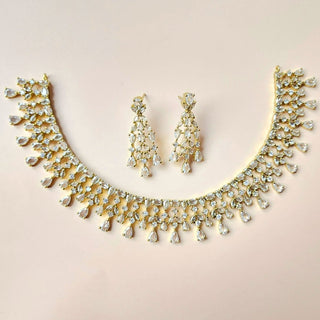 Mira White Diamond Simulant Necklace Set - ECLAT INDIAN JEWELSNecklace SetsWhite