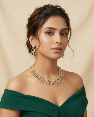 Mira White Diamond Simulant Necklace Set - ECLAT INDIAN JEWELSNecklace SetsWhite