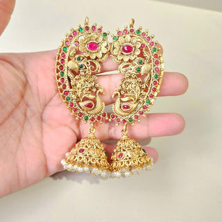 Miranda Multicolour Kemp Peacock Jhumka Ear Cuff Earrings - ECLAT INDIAN JEWELSEarringsMulticolour