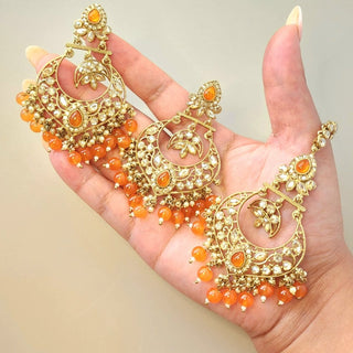 Miranda Orange Polki Tikka Set - ECLAT INDIAN JEWELSTikka SetsOrange