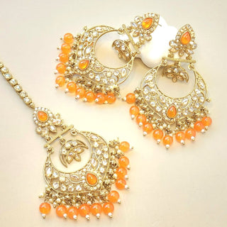 Miranda Orange Polki Tikka Set - ECLAT INDIAN JEWELSTikka SetsOrange