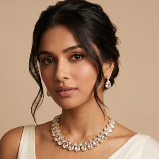 Miraya Clear White Diamond Simulant Necklace Set - ECLAT INDIAN JEWELSNecklace SetsClear