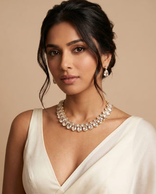 Miraya Clear White Diamond Simulant Necklace Set - ECLAT INDIAN JEWELSNecklace SetsClear