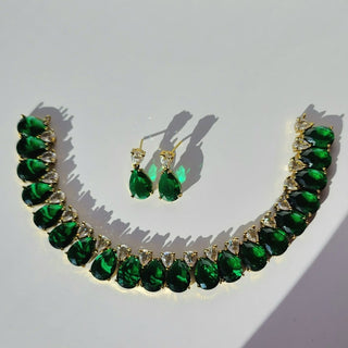 Miraya Green Diamond Simulant Necklace Set - ECLAT INDIAN JEWELSNecklace SetsGreen