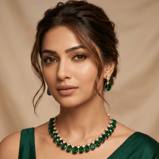 Miraya Green Diamond Simulant Necklace Set - ECLAT INDIAN JEWELSNecklace SetsGreen