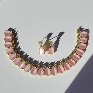Miraya Light Pink Diamond Simulant Necklace Set - ECLAT INDIAN JEWELSNecklace SetsPink