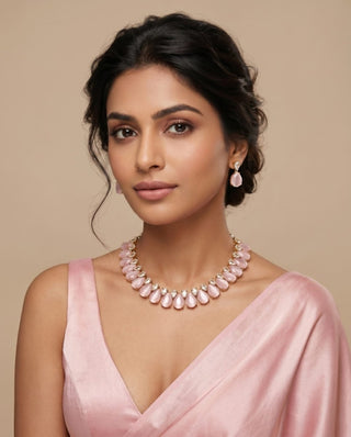 Miraya Light Pink Diamond Simulant Necklace Set - ECLAT INDIAN JEWELSNecklace SetsPink