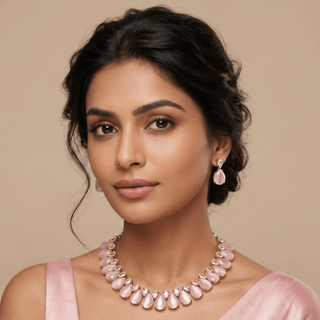 Miraya Light Pink Diamond Simulant Necklace Set - ECLAT INDIAN JEWELSNecklace SetsPink