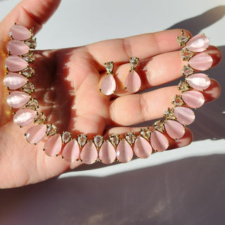 Miraya Light Pink Diamond Simulant Necklace Set - ECLAT INDIAN JEWELSNecklace SetsPink