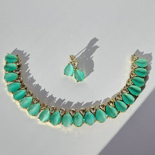 Miraya Mint Green Diamond Simulant Necklace Set - ECLAT INDIAN JEWELSNecklace SetsGreen