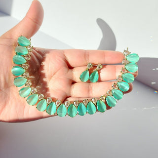 Miraya Mint Green Diamond Simulant Necklace Set - ECLAT INDIAN JEWELSNecklace SetsGreen