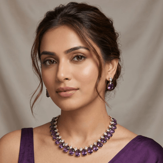 Miraya Purple Diamond Simulant Necklace Set - ECLAT INDIAN JEWELSNecklace SetsPurple