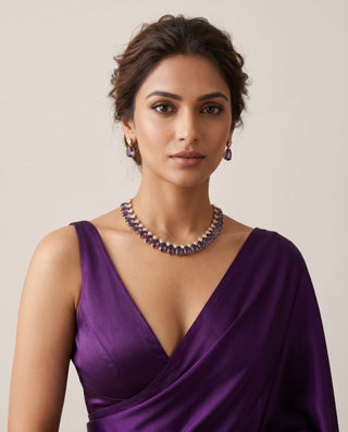 Miraya Purple Diamond Simulant Necklace Set - ECLAT INDIAN JEWELSNecklace SetsPurple