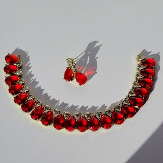Miraya Red Diamond Simulant Necklace Set - ECLAT INDIAN JEWELSNecklace SetsRed