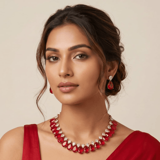 Miraya Red Diamond Simulant Necklace Set - ECLAT INDIAN JEWELSNecklace SetsRed