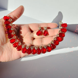 Miraya Red Diamond Simulant Necklace Set - ECLAT INDIAN JEWELSNecklace SetsRed