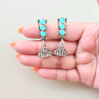 Miriam Light Blue German Silver Mini Jhumka Earrings - ECLAT INDIAN JEWELSEarringsBlue