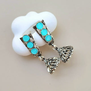 Miriam Light Blue German Silver Mini Jhumka Earrings - ECLAT INDIAN JEWELSEarringsBlue