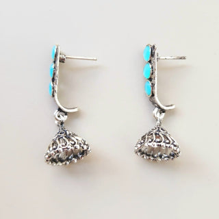 Miriam Light Blue German Silver Mini Jhumka Earrings - ECLAT INDIAN JEWELSEarringsBlue