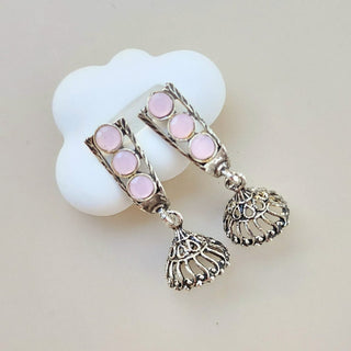 Miriam Light Pink German Silver Mini Jhumka Earrings - ECLAT INDIAN JEWELSEarringsPink