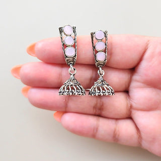 Miriam Light Pink German Silver Mini Jhumka Earrings - ECLAT INDIAN JEWELSEarringsPink