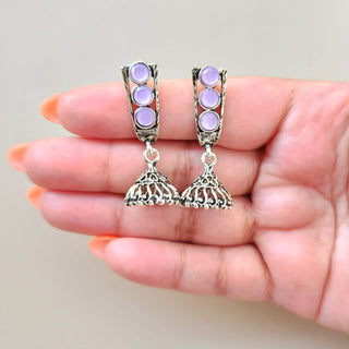 Miriam Light Purple German Silver Mini Jhumka Earrings - ECLAT INDIAN JEWELSEarringsPurple