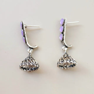 Miriam Light Purple German Silver Mini Jhumka Earrings - ECLAT INDIAN JEWELSEarringsPurple