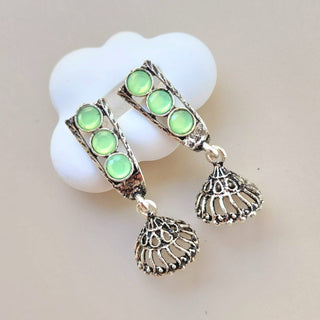 Miriam Mint Green German Silver Mini Jhumka Earrings - ECLAT INDIAN JEWELSEarringsGreen