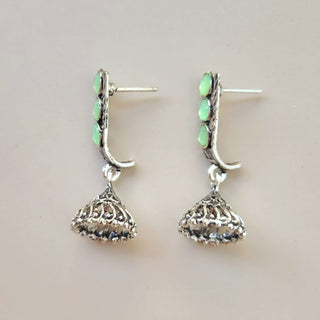 Miriam Mint Green German Silver Mini Jhumka Earrings - ECLAT INDIAN JEWELSEarringsGreen