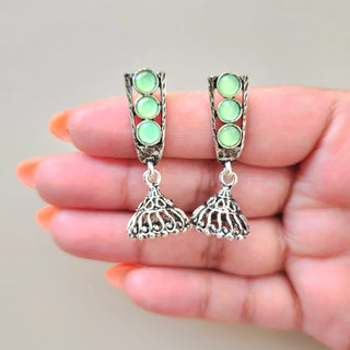 Miriam Mint Green German Silver Mini Jhumka Earrings - ECLAT INDIAN JEWELSEarringsGreen