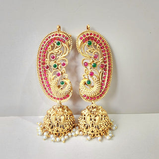Miriam Multicolour Kemp Peacock Jhumka Ear Cuff Earrings - ECLAT INDIAN JEWELSEarringsMulticolour